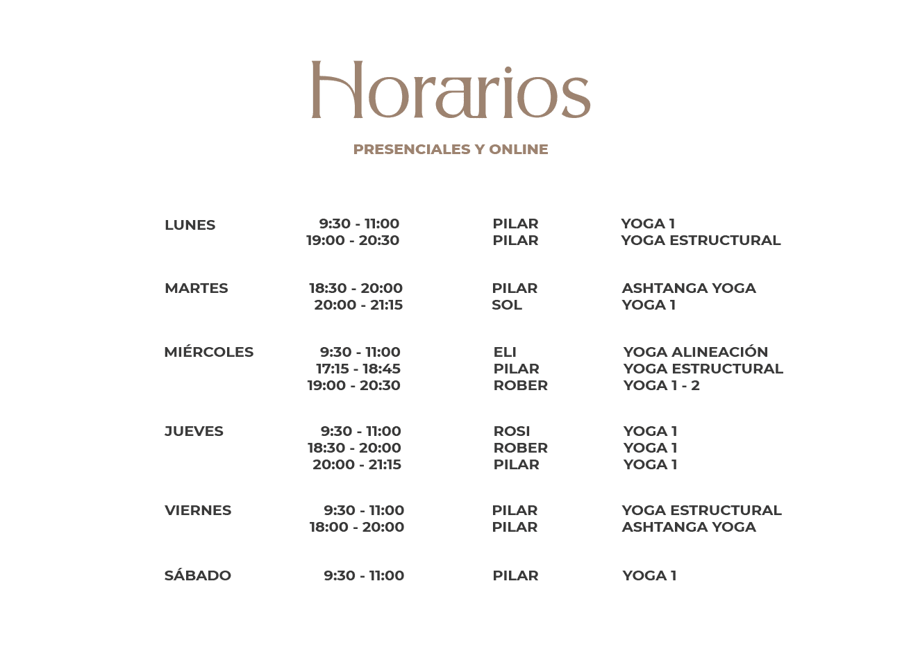 Horarios YSB para este 2024